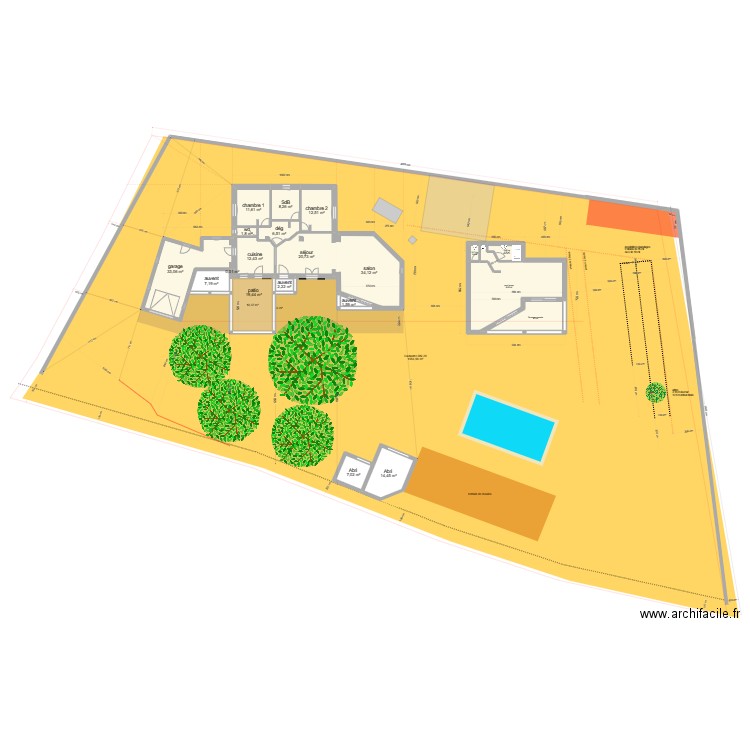 création studio bis. Plan de 20 pièces et 257 m2