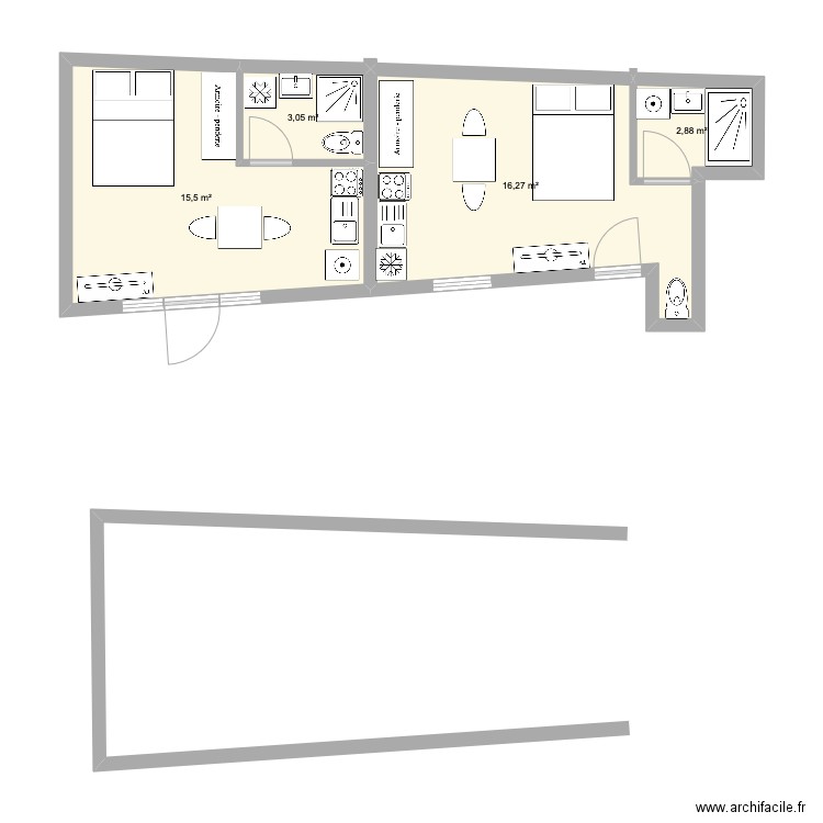 plan Rdc hotel. Plan de 4 pièces et 38 m2