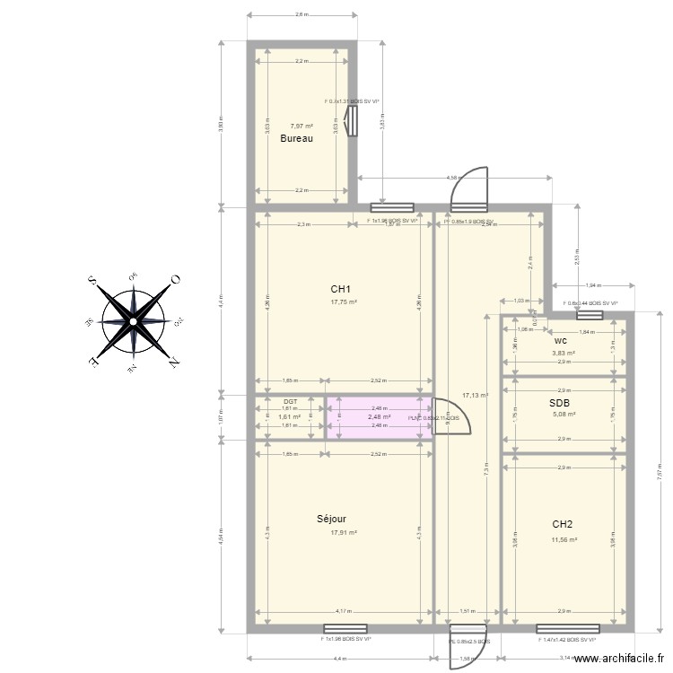 beline. Plan de 9 pièces et 85 m2