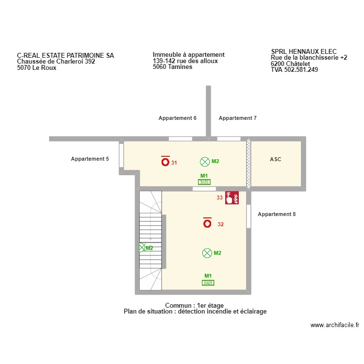 tamines c1er. Plan de 3 pièces et 64 m2