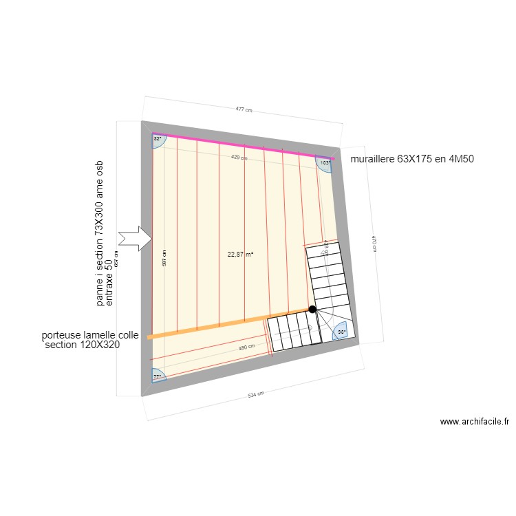 farget mjy. Plan de 1 pièce et 23 m2