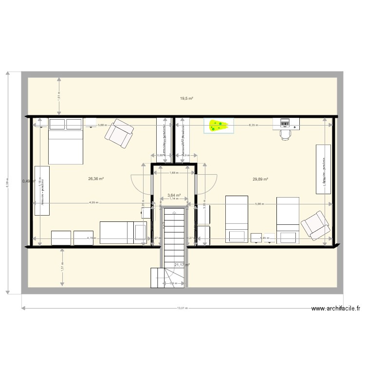 171 ter etage meubles. Plan de 6 pièces et 101 m2