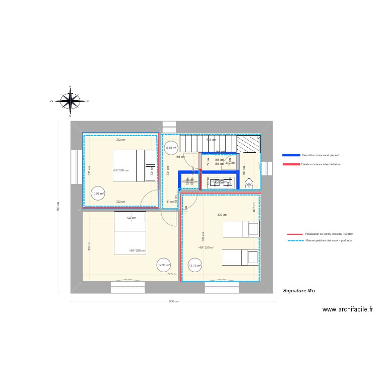 R+1 TYFLORES. Plan de 5 pièces et 52 m2