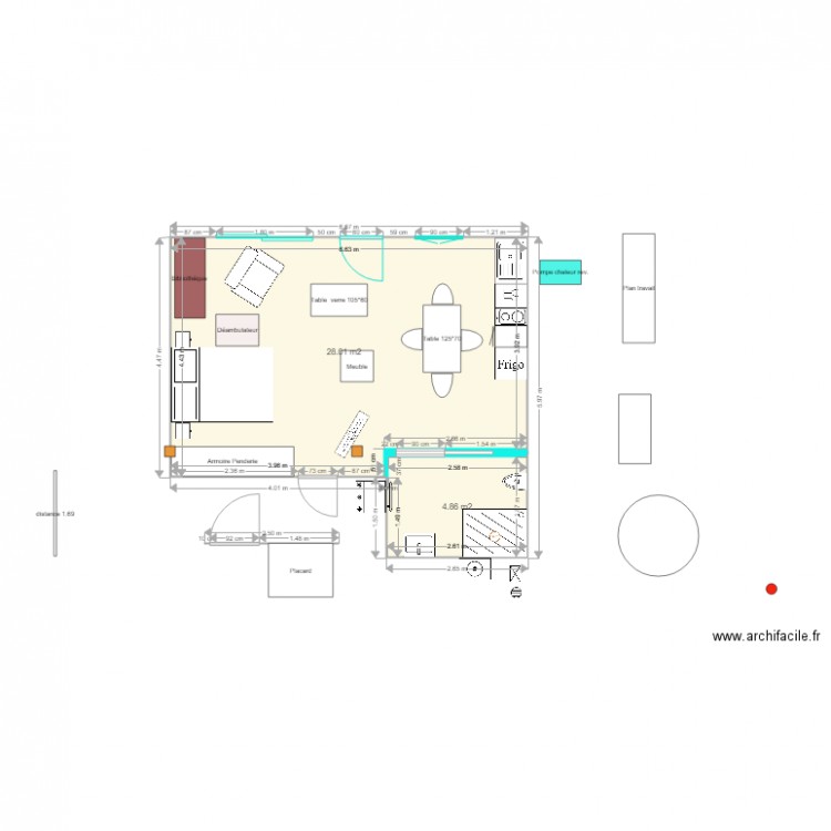 Studio 24. Plan de 2 pièces et 33 m2