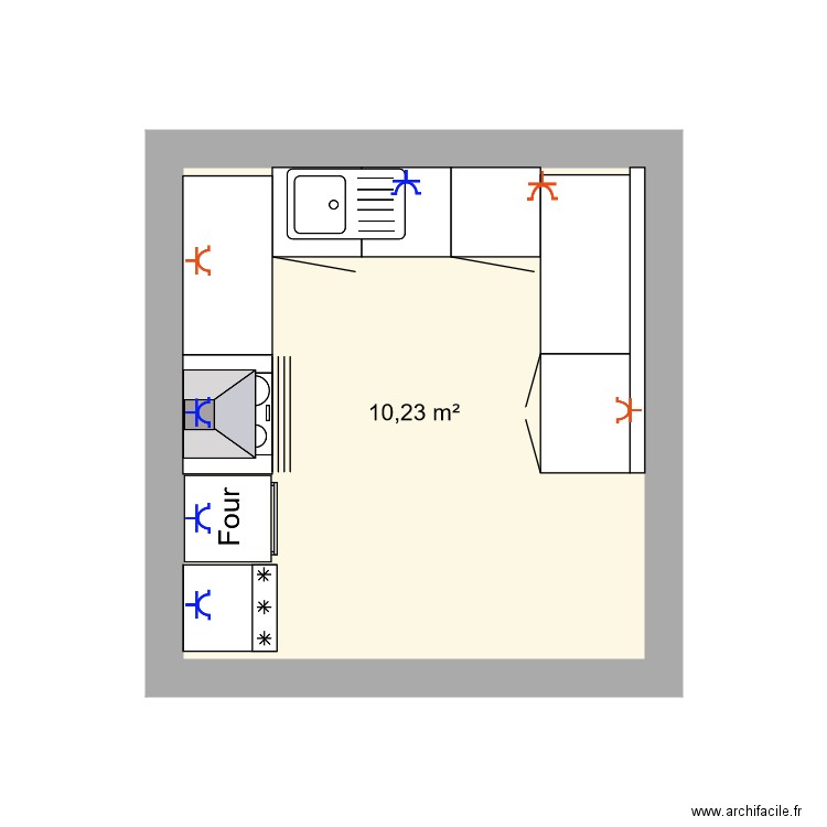 cuisine doflo. Plan de 1 pièce et 10 m2