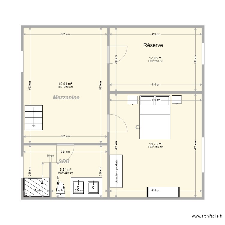 R+1 Goarin. Plan de 4 pièces et 61 m2