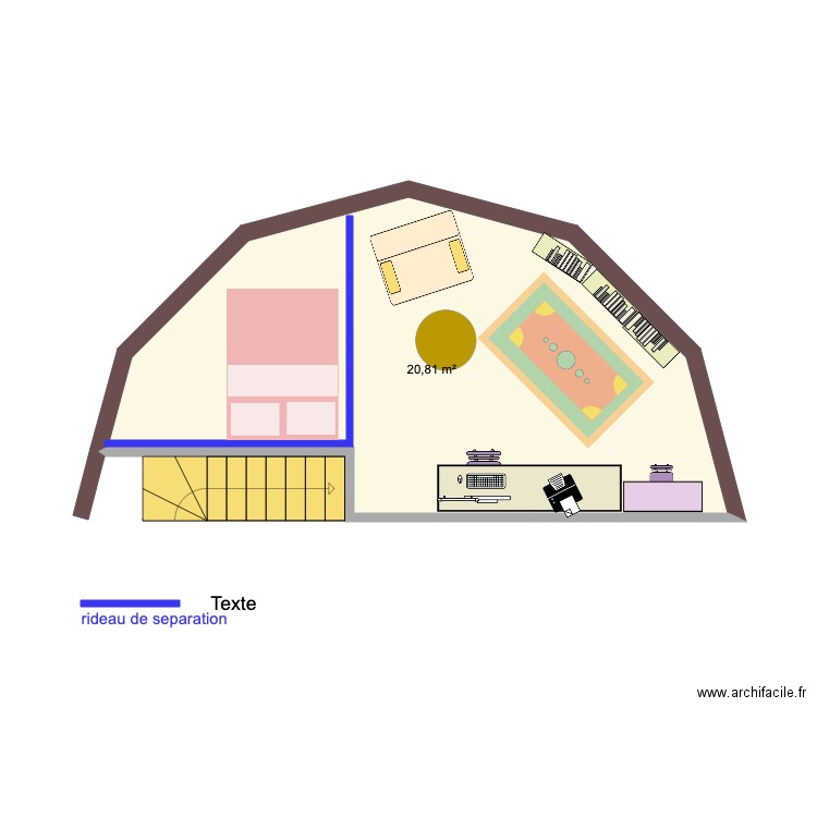 exemple mezzanine. Plan de 1 pièce et 21 m2