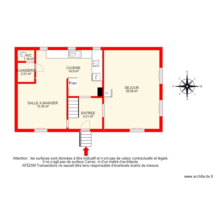 BI10314 RDC. Plan de 9 pièces et 67 m2