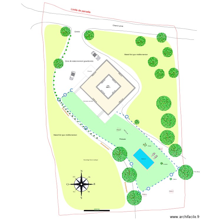 Plan de coup piscine projeté. Plan de 2 pièces et 272 m2