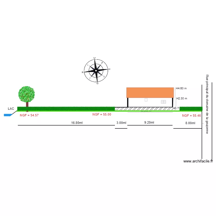 chalet 63  Plan en coupe. Plan de 