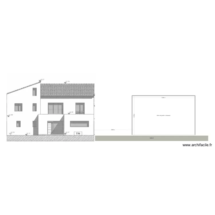 FacadeSud. Plan de 2 et 74 m² FacadeSud. Plan de 2 et 74 m²