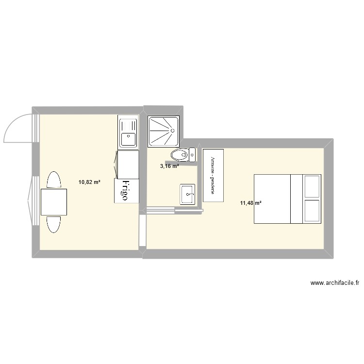 pavillon bis. Plan de 3 pièces et 25 m2