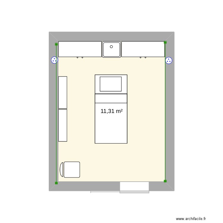 caca. Plan de 1 pièce et 11 m2