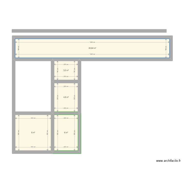 moumou 1. Plan de 5 pièces et 44 m2