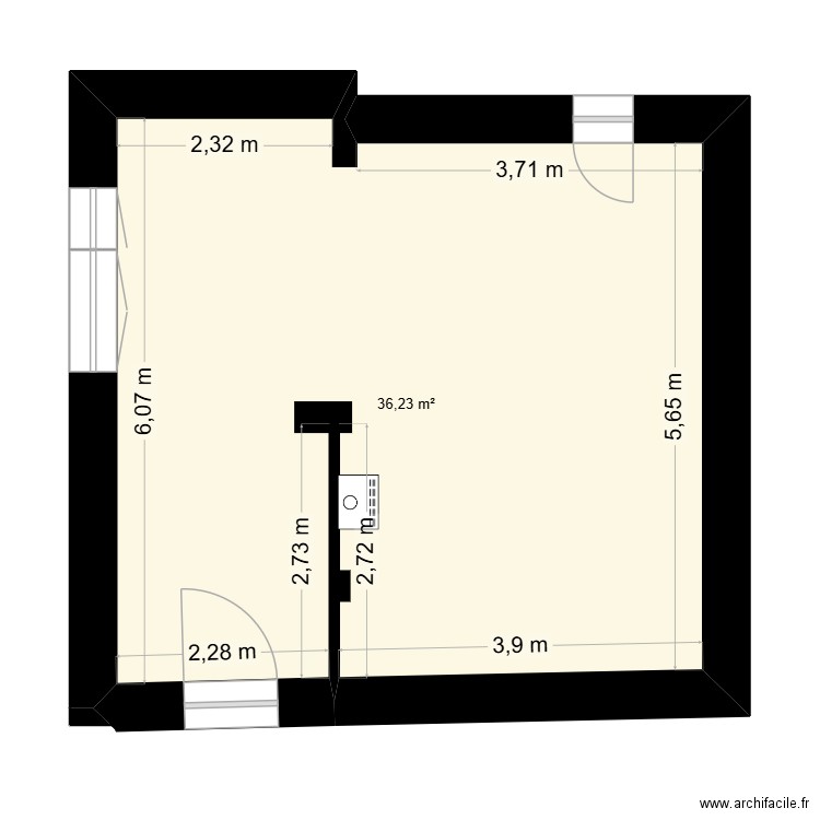 Projet Santhunes. Plan de 1 pièce et 36 m2