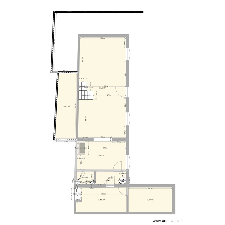 RAVOUX RDC EXISTANT. Plan de 7 pièces et 74 m2