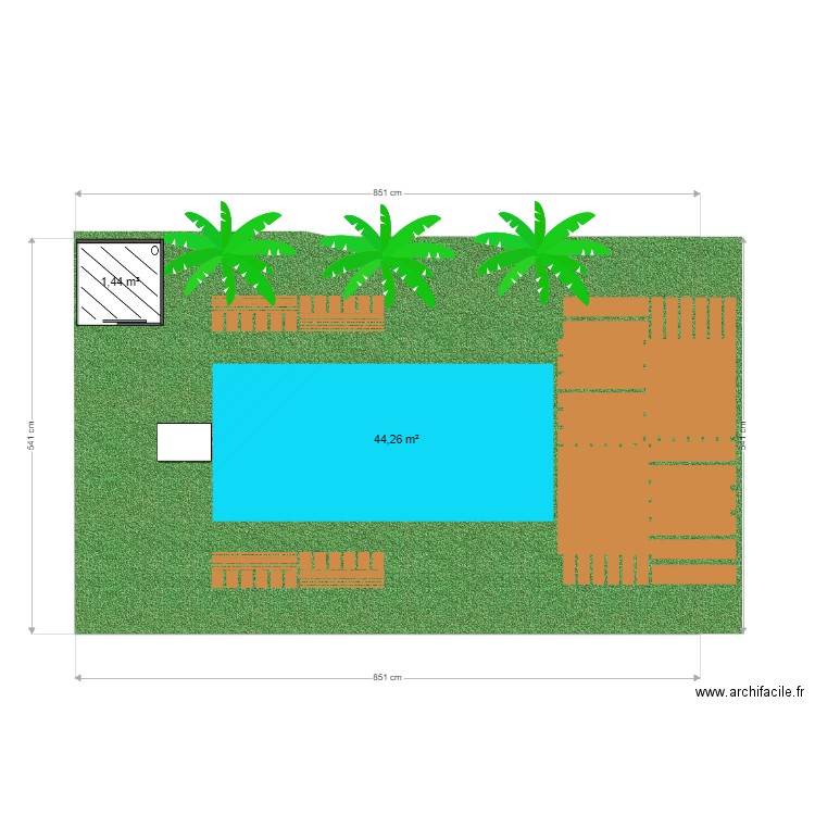 piscine 2. Plan de 2 pièces et 46 m2