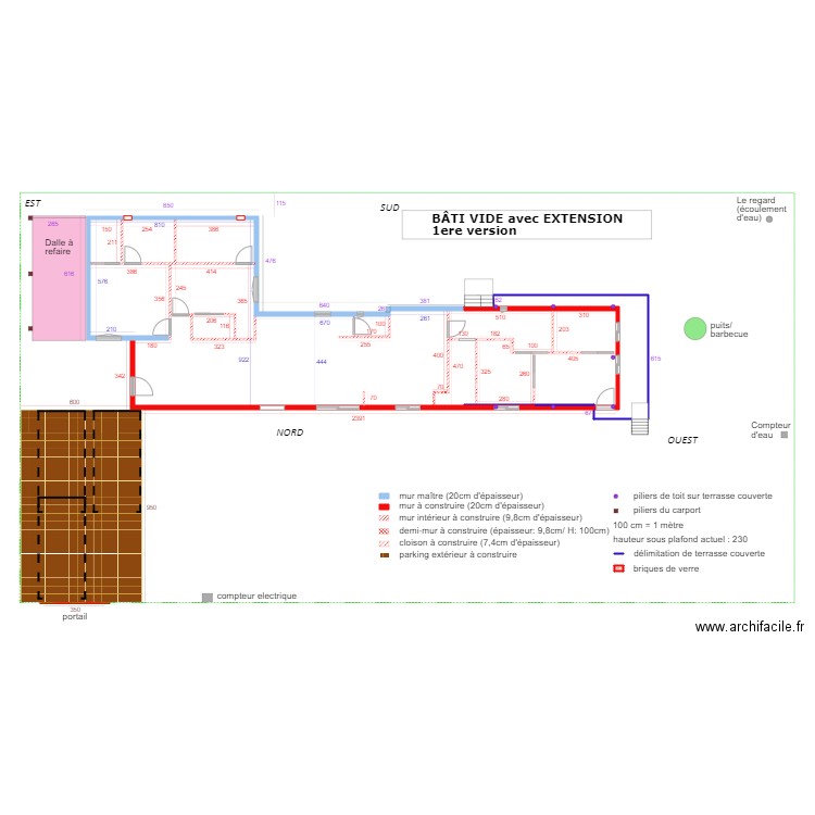 Bâti VIDE avec extension 1ere version. Plan de 0 pièce et 0 m2