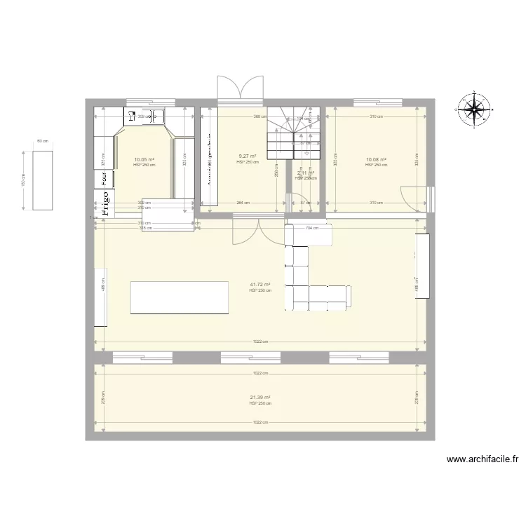 sans bureau ilot en T. Plan de 