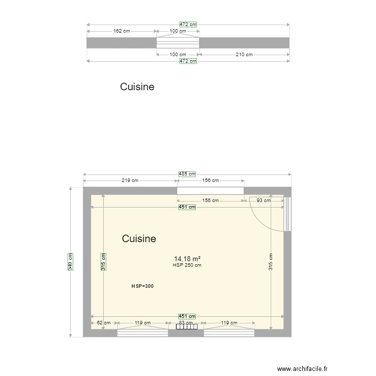 CUISINE RDC ORIGINAL. Plan de 1 pièce et 14 m2