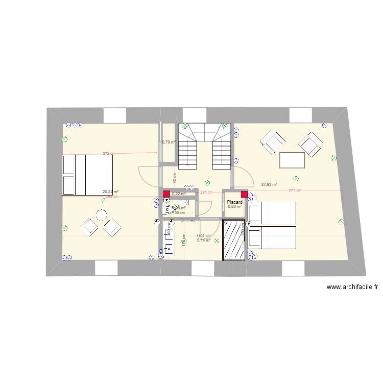 Lanildut 1ème étage électricité. Plan de 7 pièces et 56 m2