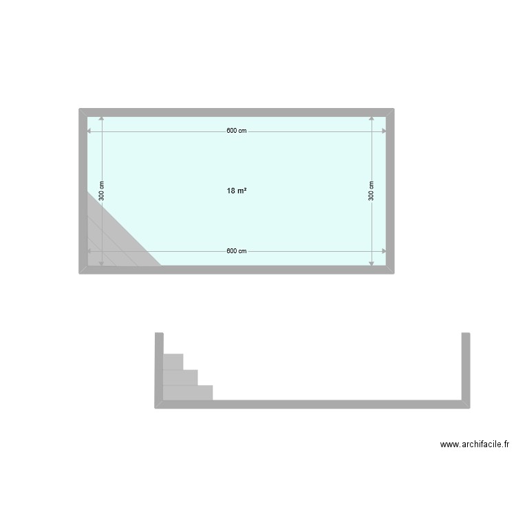 Plan en coupe piscine 3x6 vue latérale. Plan de 1 pièce et 18 m2