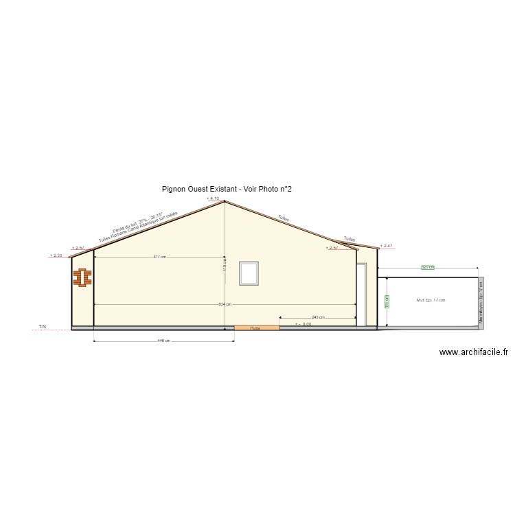 Pignon Ouest extension. Plan de 7 pièces et 31 m2