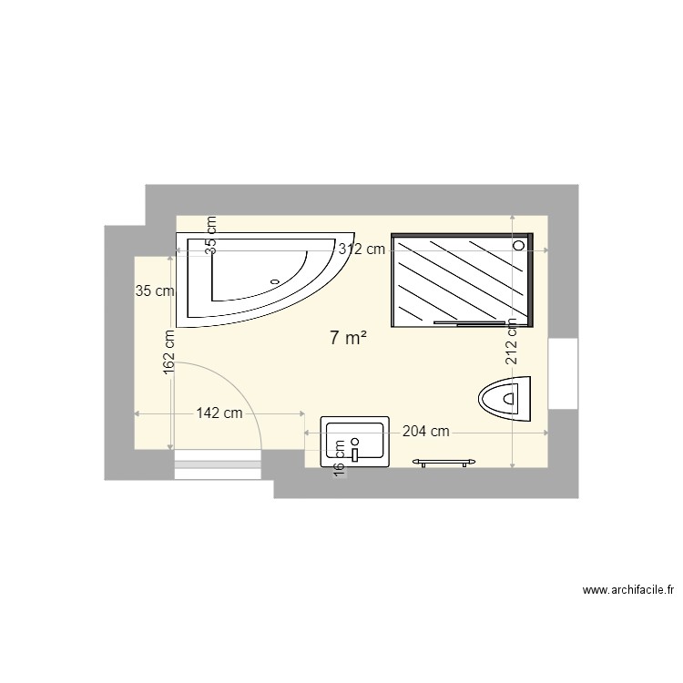 SDB D et M 2. Plan de 1 pièce et 7 m2