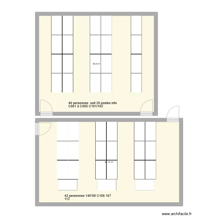 SAlle C001 à C005 mobilier info 140*80 v3. Plan de SAlle C001 à C005 mobilier info 140*80 v3. Plan de