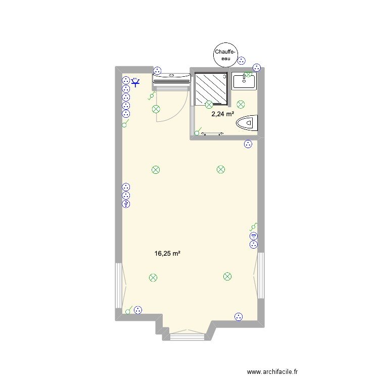 Plan Philibert Ghesquiere. Plan de 2 pièces et 18 m2