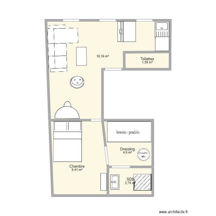 Appartement v1. Plan de 5 pièces et 37 m2