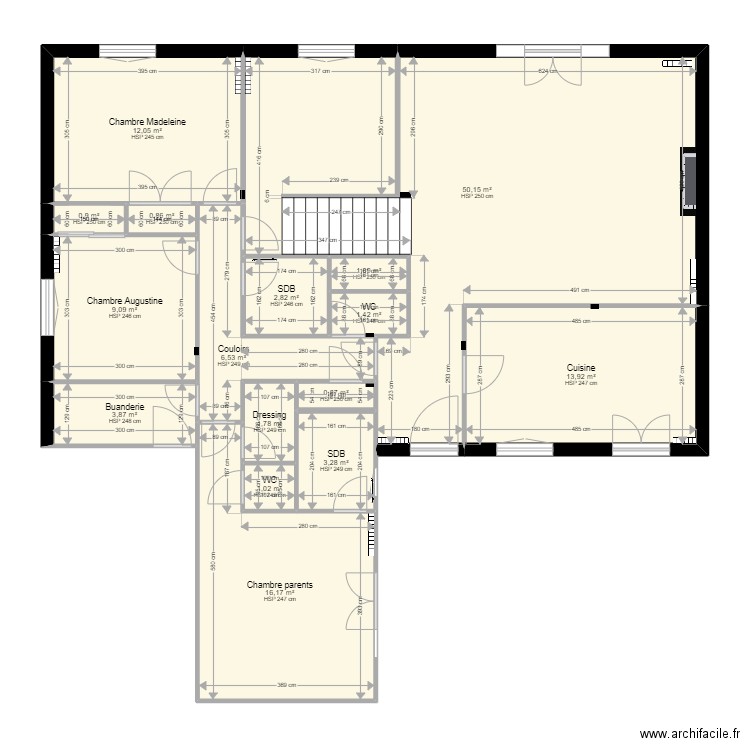 Maison Buc. Plan de 16 pièces et 126 m2