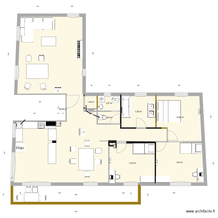 appart collet v5. Plan de 11 pièces et 131 m2