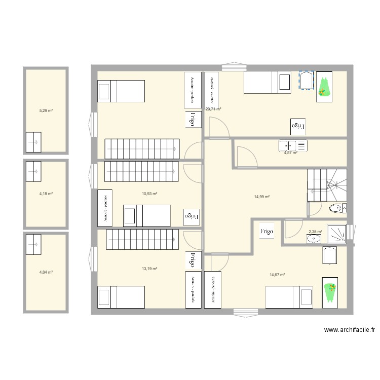 2eme étage Maison Verger. Plan de 10 pièces et 105 m2
