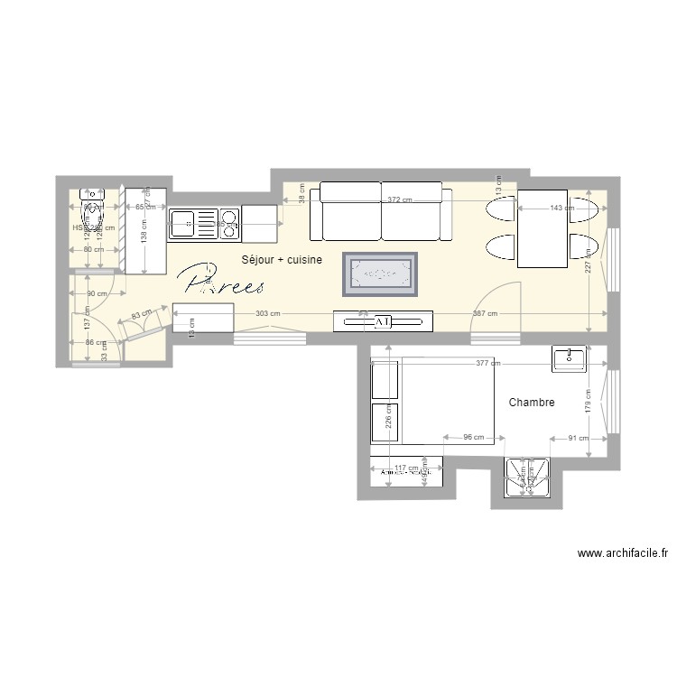 Harpe v2. Plan de 4 pièces et 28 m2