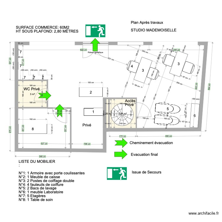 plan salon suite rdv. Plan de 0 pièce et 0 m2