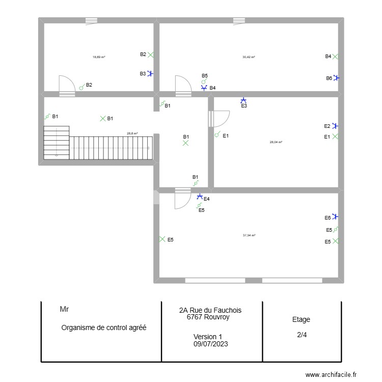 schéma électrique Rouvroy étage. Plan de 0 pièce et 0 m2