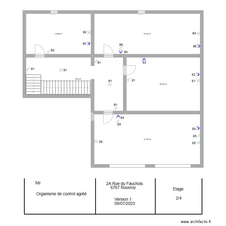 schéma électrique Rouvroy étage. Plan de 5 pièces et 143 m2