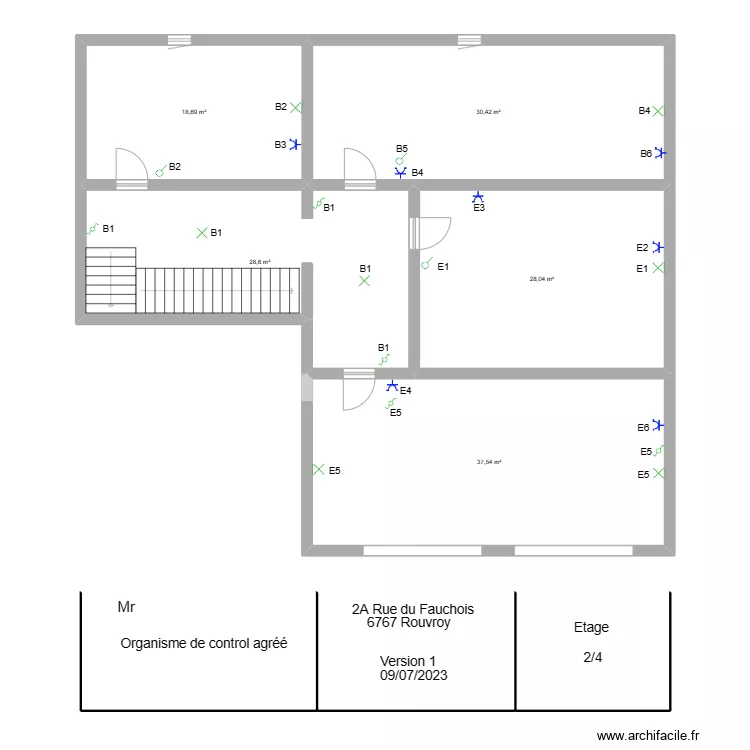 sch&eacute;ma &eacute;lectrique Rouvroy &eacute;tage. Plan de 