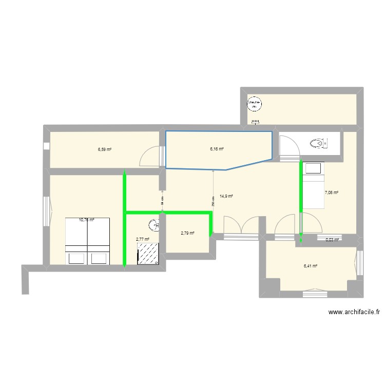 lemoine projet4. Plan de 13 pièces et 66 m2