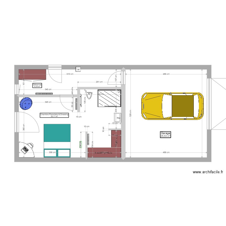 Suite Parentale  Puysserampion V2. Plan de 3 pièces et 56 m2