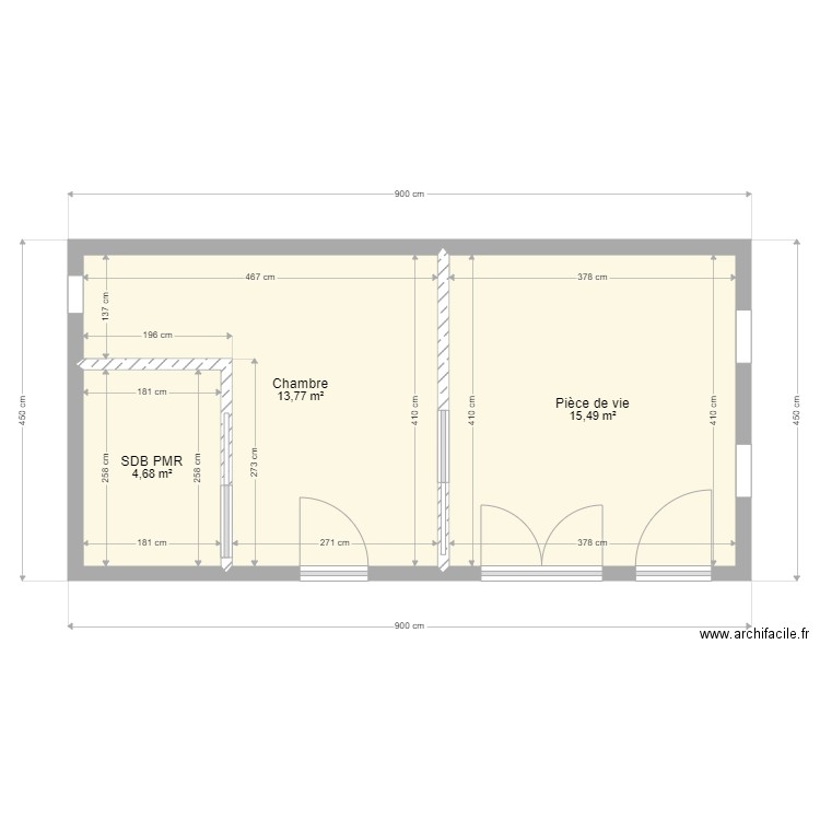 Logement PMR. Plan de 3 pièces et 34 m2