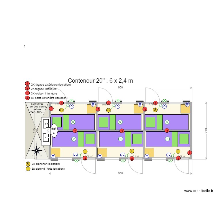 Conteneur 20  6 cellules 05. Plan de 0 pièce et 0 m2