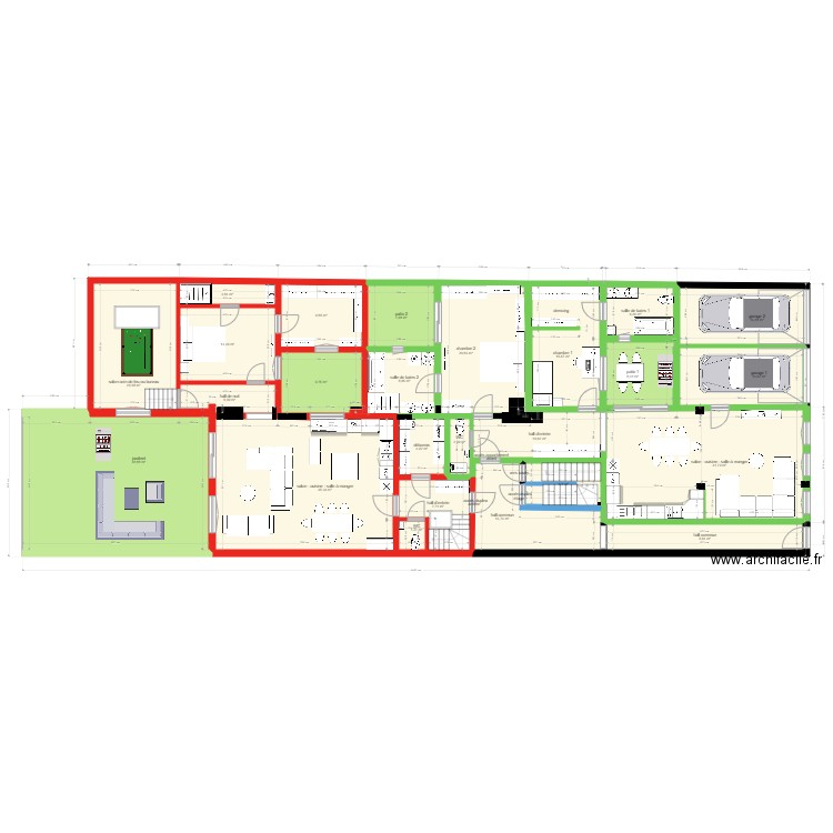 LLV PLAN AVEC GARAGE ET OPTION 4 CHAMBRES. Plan de 49 pièces et 590 m2