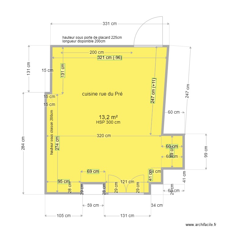 cuisine . Plan de 1 pièce et 13 m2