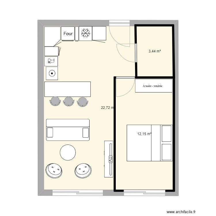 Appartement Simon. Plan de 3 pièces et 55 m2
