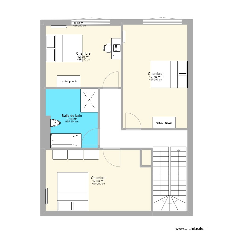 Salle de bain. Plan de 5 pièces et 55 m2