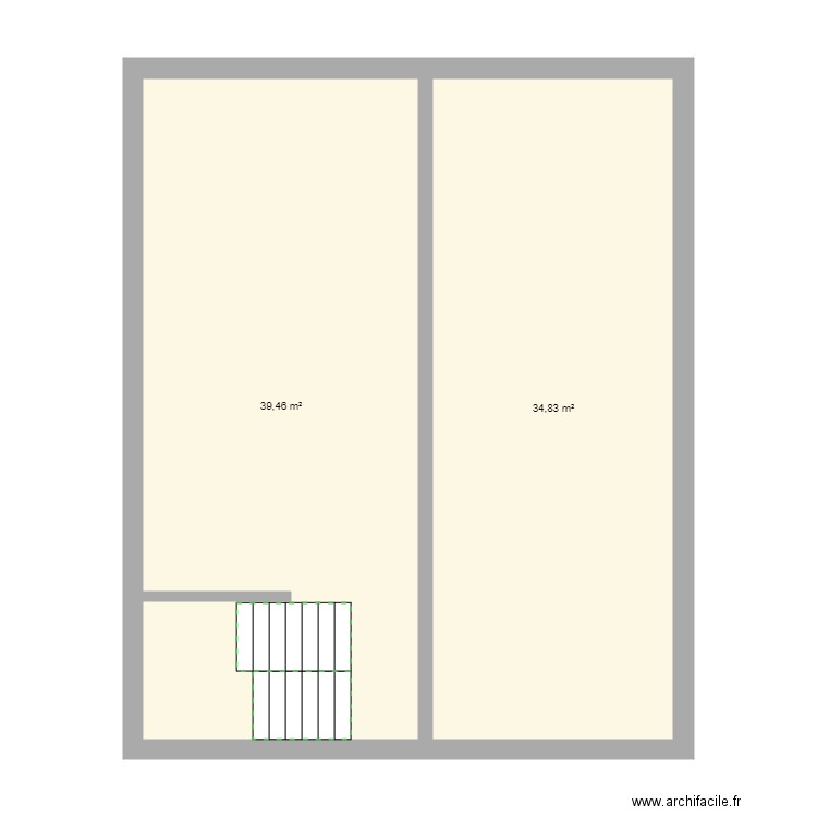 fond cluse. Plan de 2 pièces et 74 m2