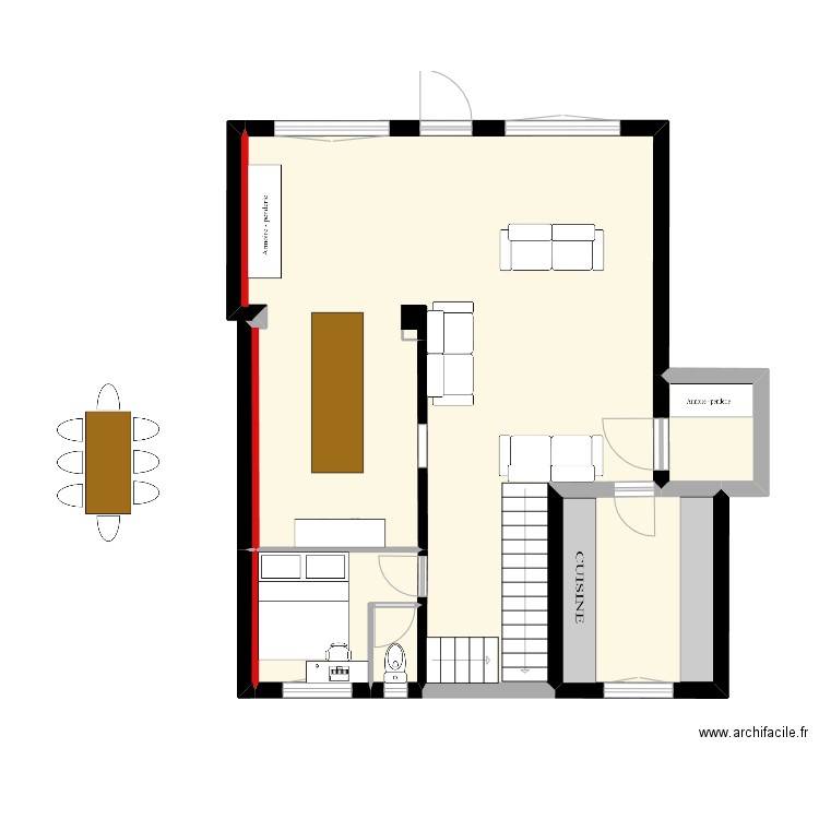 RDC Fermé V1. Plan de 6 pièces et 70 m2