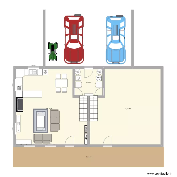 rez de chauss&eacute;e chalets mitoyens. Plan de 3  et 111 m²